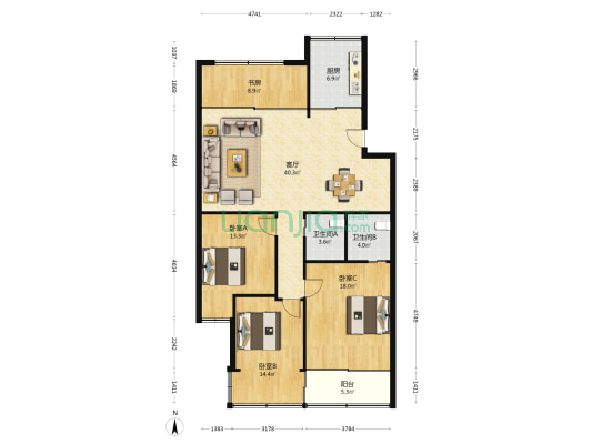 利府花苑 4室1厅2卫 128平方