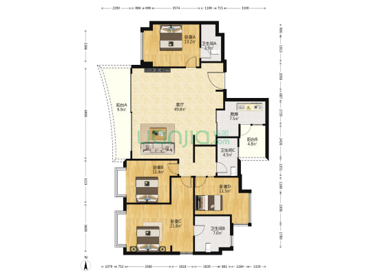 麓湖生态城汀院 4室1厅3卫 178平方