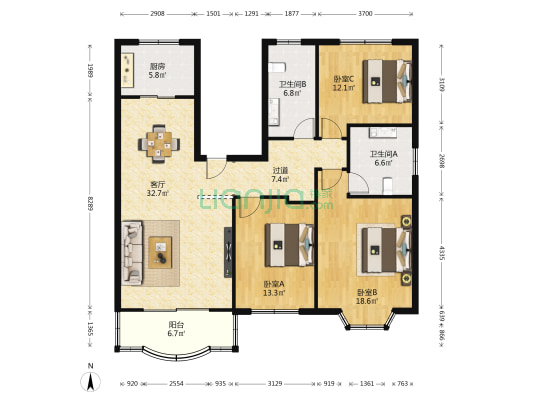 宝林公寓 3室1厅2卫 150平方