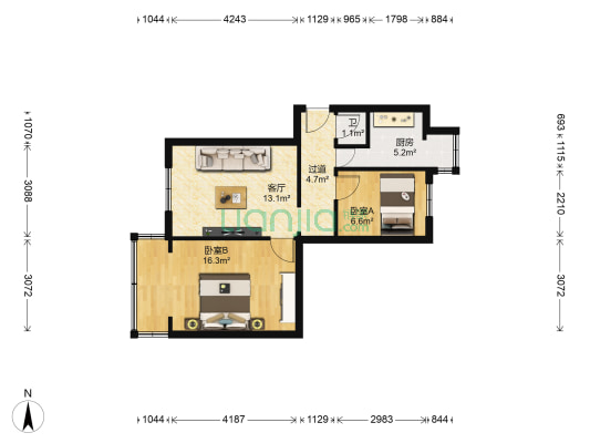 区财政局家属院 2室1厅1卫 58平方