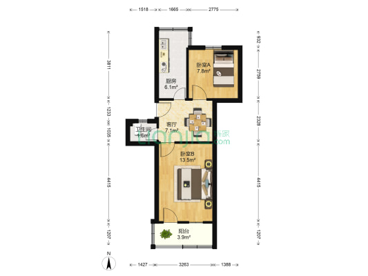 铜东街 2室1厅1卫 49平方