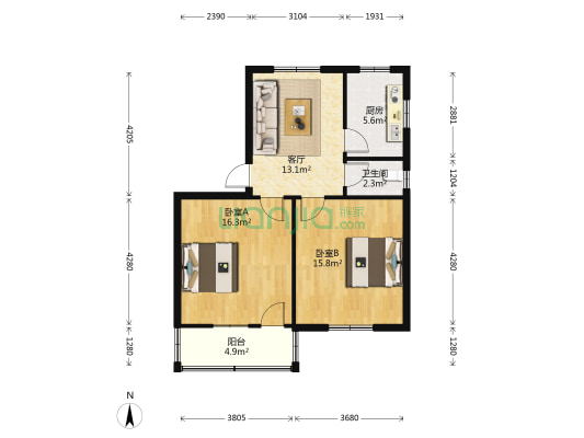 西湖北街31号院 2室1厅1卫 76平方