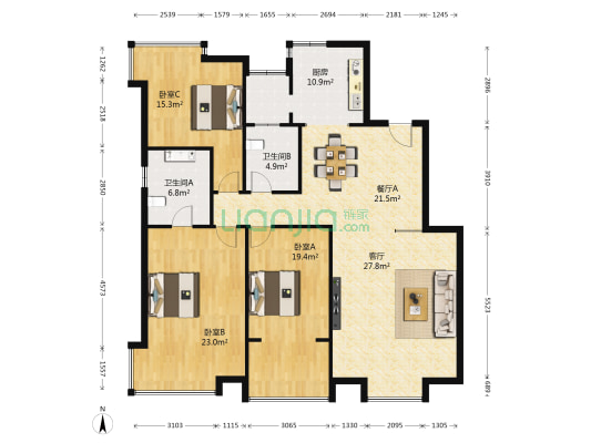 蓝郡名邸 3室2厅2卫 160平方