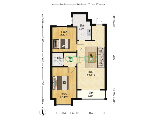 太原万科城 2室1厅1卫 85平方