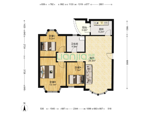 汇翠山庄雅园居 3室1厅1卫 86平方