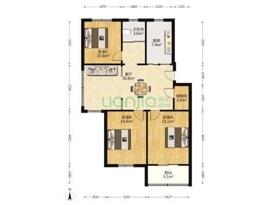 长宁苑三区 3室1厅1卫 109平方