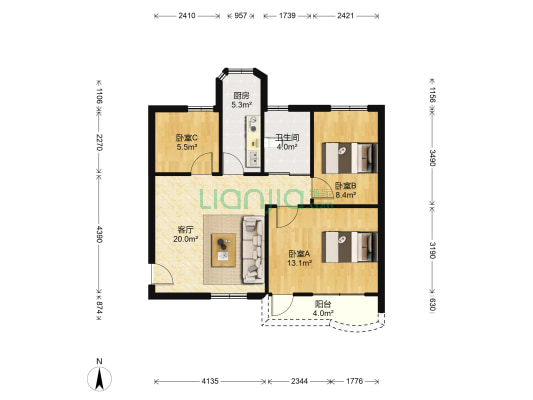 喜洋苑 3室1厅1卫 65平方