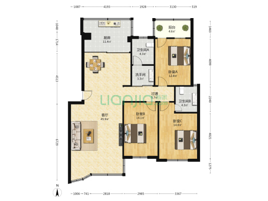 紫荆花園 3室1厅3卫 135平方