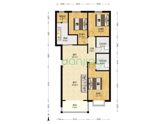 恒大林语郡 3室2厅2卫 132平方