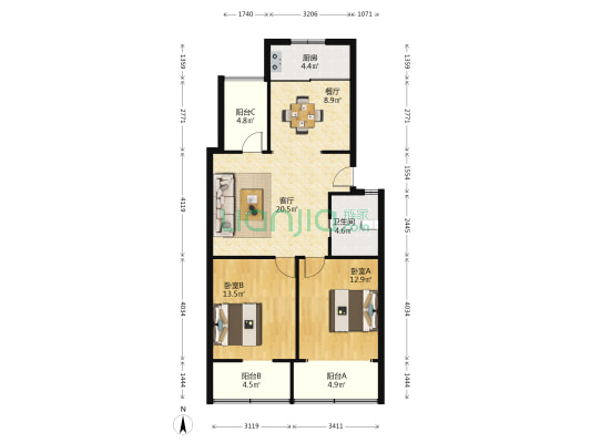 振兴东路189号 2室2厅1卫 83平方