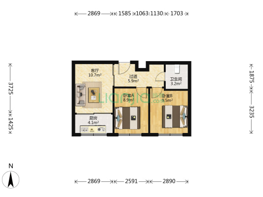 幸福人家 2室1厅1卫 60平方