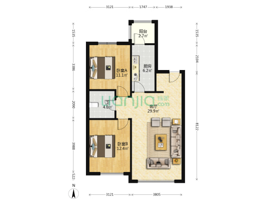 哈西骏赫城莱蒙庄园 2室1厅1卫 93平方