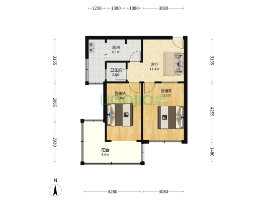 民主路31号 2室1厅1卫 61平方