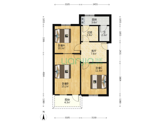 铜山路222号 3室1厅1卫 73平方