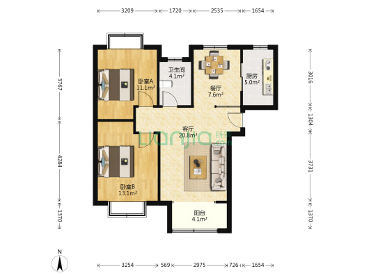 中外建海云台 2室2厅1卫 97平方