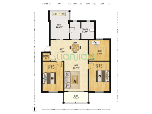 科大二村 3室2厅1卫 110平方