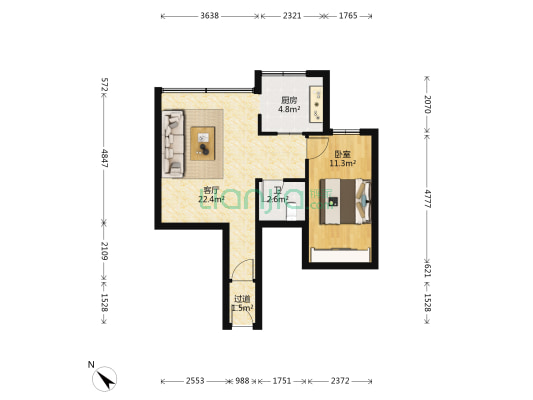 洪荫小区 1室1厅1卫 46平方