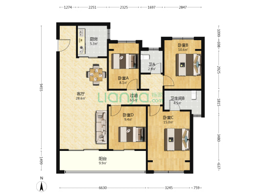 凤起和鸣雅苑 4室1厅2卫 127平方