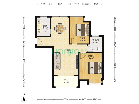 创元金域花苑 2室1厅1卫 91平方