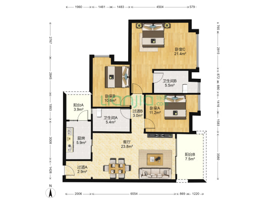 西山上筑 3室1厅2卫 120平方