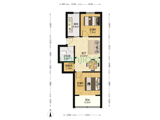 中和桥12号 2室1厅1卫 54平方