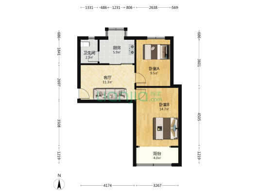 郑新里72号院 2室1厅1卫 61平方