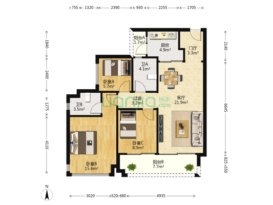 中海万锦世家 3室1厅2卫 102平方
