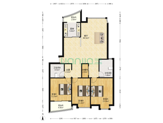 东方明珠花园 3室1厅2卫 138平方