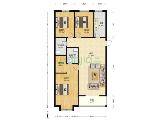 都市广场 3室1厅2卫 143平方