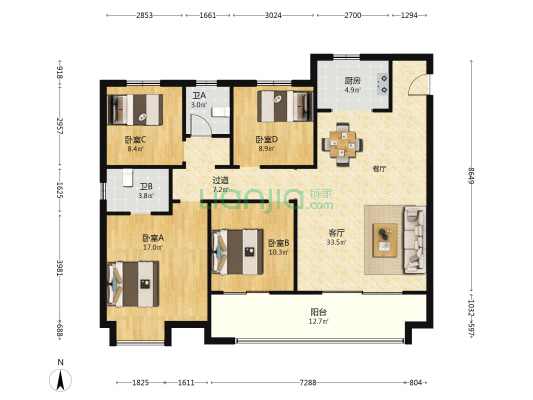 新站畅和苑 4室1厅2卫 153平方