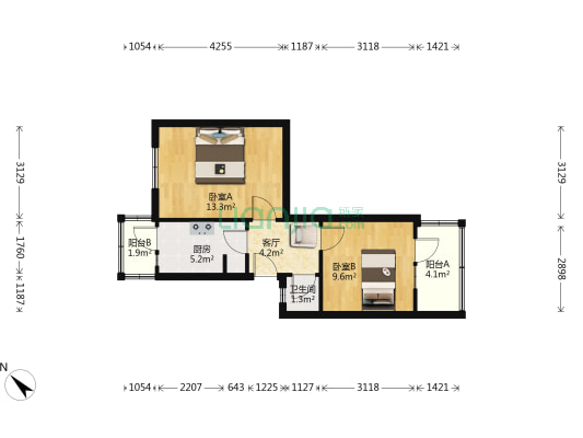 梓潼街30号 2室1厅1卫 46平方