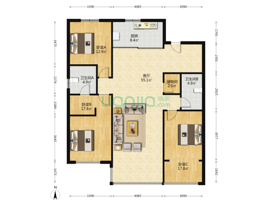 华润置地·瑞府 3室1厅2卫 161平方
