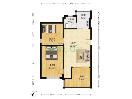 吉祥北园D区 3室1厅1卫 80平方
