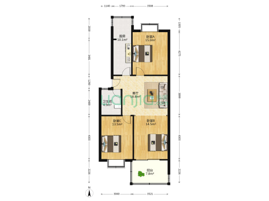 佛山苑二区 3室1厅1卫 108平方