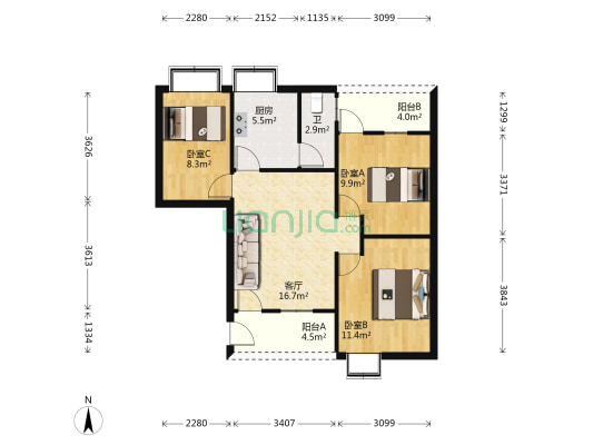 怡芳巷4号 3室1厅1卫 74平方