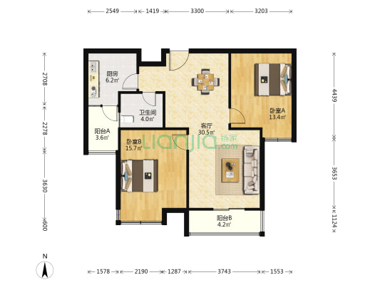 中建城中壹号公馆 2室1厅1卫 98平方