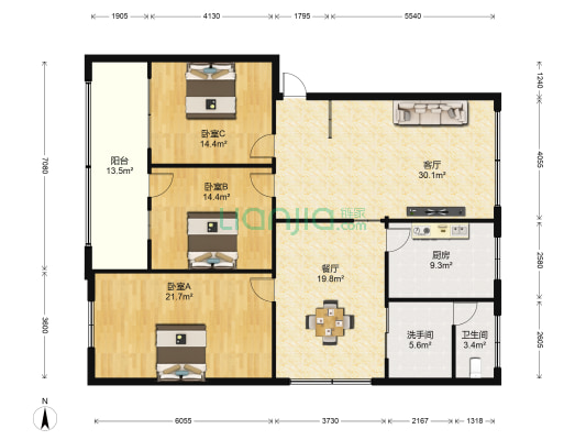 荣华路8号 3室2厅2卫 160平方
