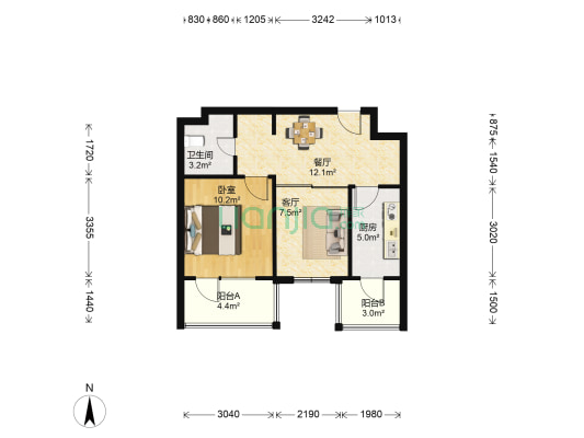 我家公坊 1室2厅1卫 59平方