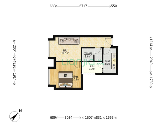 天欣苑 1室1厅1卫 49平方