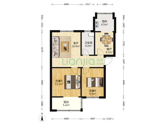 老龙堤102家属院 2室2厅1卫 74平方