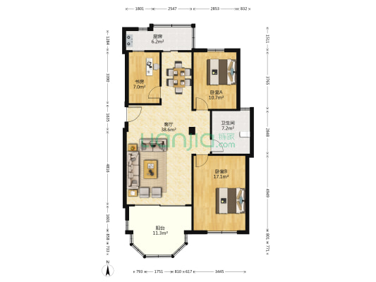 瑶池花雨 3室1厅1卫 93平方