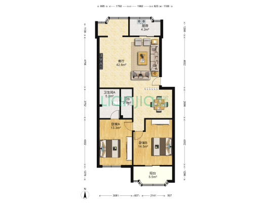 锦里苑 2室1厅2卫 98平方