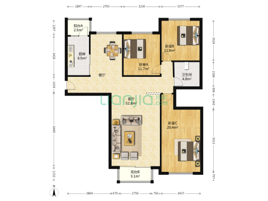 富田太阳城二期 3室1厅1卫 153平方