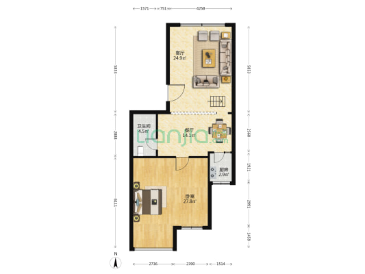 新华大街 1室2厅1卫 93平方