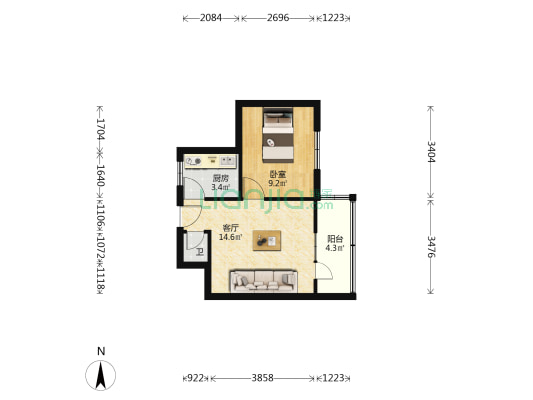 轮胎厂家属院西区 1室1厅1卫 43平方