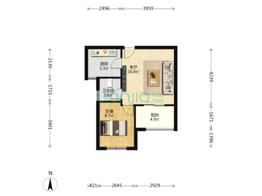 临港新城二期保障性安居工程A地块 1室1厅1卫 60平方