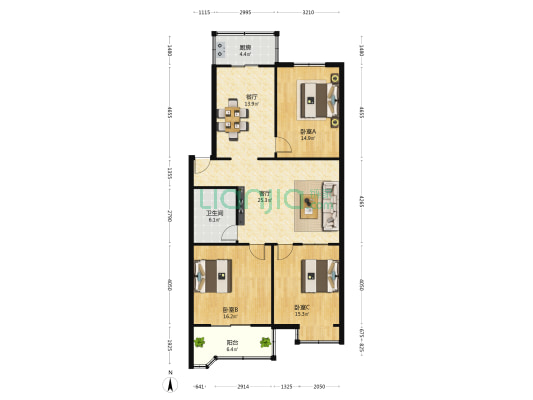 广阳公寓西区 3室2厅1卫 121平方
