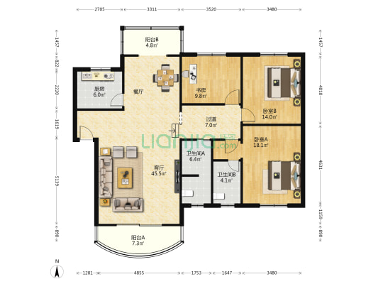 阳光音乐家园 3室1厅2卫 143平方