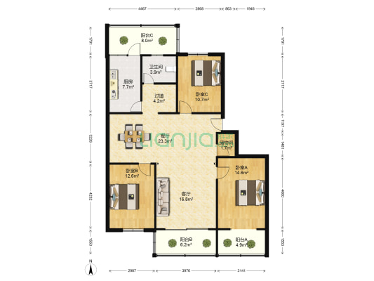 天地台街130号 3室2厅1卫 135平方
