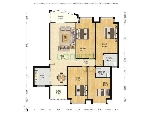 翰林国际 4室1厅2卫 158平方